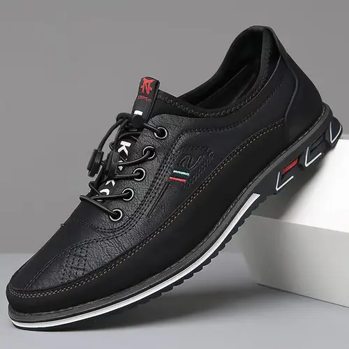 Men's Business Casual Shoes, PU Leather Upper & PVC Leather Sole, Plain Design, All-Season Comfortable Footwear for Men, Black, Classic Casual Shoes, Trainer Shoes