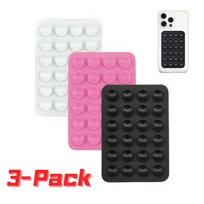 3-Pack Universal Smartphone Holder Grip Stand Mount - Non-Slip Car Interior Accessories, Strong Sticky Base, 24 Independent Suction Cups for Hands-Free Smooth Surface Use, Fits Most Cellphone/Mobile Devices (White,Pink,Black)