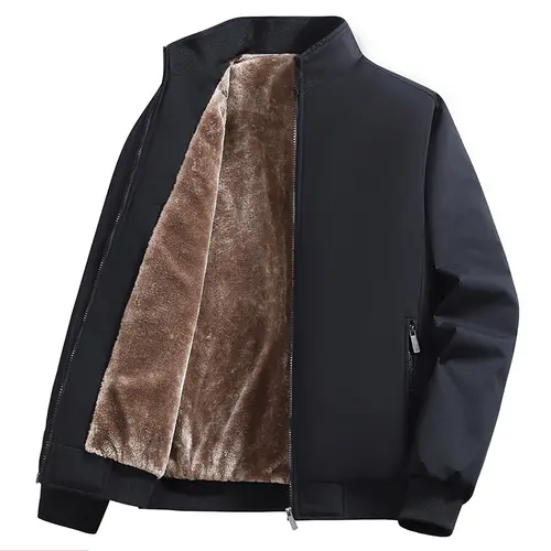 Men's Fitted Fleece Coat - Plain Long-Sleeve Warm Clothes with Warmth, Minimalist Style Pairs with Any Look, Minimal Aesthetic, Modern Vibe for Autumn Winter Outdoor Menswear Jackets & Coats