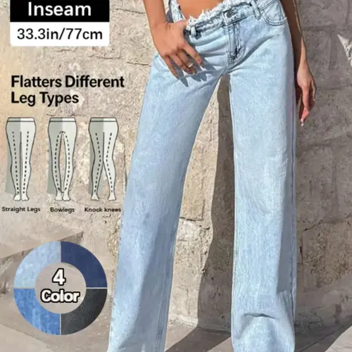 Women High Waist Raw Hem Baggy Denim Jeans Button, 2026 T-Chic All-Season Versatile Everyday New Hit Outdoor Casual Straight Leg Pants, Comfortable Outdoor Wear, Stylish Ladies' Bottoms, High Waisted Jeans, Fit