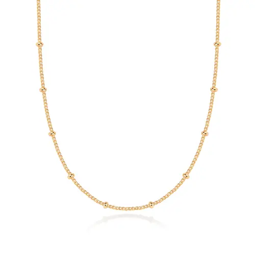 PAVOI 14K Gold Plated Bead Chain Necklace - Ball Station Chain Necklaces For Women