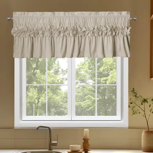 HIG 2-Pack Blackout Window Valances with Ruffled Bow Ties – Camel Farmhouse Curtain Valances for Kitchen, Bathroom, Living Room & Bedroom Privacy