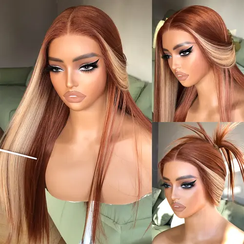 BrownBomb 26 Inch Straight T Lace Front Wig  Pre Plucked with Baby Hair Synthetic 13×5×1 Lace Perfect Middle Part Hair With Bangs Vivid Self Growing Clean Hairline 3 Second Wear for Halloween and Cosplay summerwins, Glueless Wigs, Weddin,sohochic