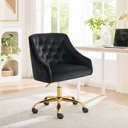 Velvet Vanity Rolling Chair - Girls' 360° Swivel Criss Cross Office Seating with Gold Base, Height Adjust, Easy Setup Chair for Desk, Bedroom & Makeup Table, Criss Cross Chair, Desk Chair