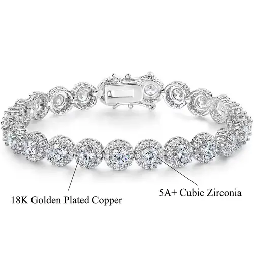 Classic Tennis Bracelet for Women, 18kt White Gold Plated with 5mm AAAAA+ Round Cubic Zirconia Stones, Hypoallergenic Accessories, Womens Gifts, Accessories For Women, Bracelets For Women