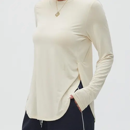 Women's Long Sleeve Yoga Shirt, Breathable Quick-Dry Cool Feeling Side Split Design, Ideal for Fitness & Gym Workouts, Breathable Workout Tops, Athletic Fitness Top, Workout Shirts