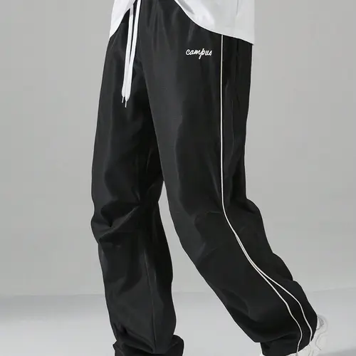 URMCZ Men's Sports Style Track Pants - Straight Leg Loose Relaxed Fit Joggers, Breathable Lightweight White Side Striped Comfortable Long Athletic Pants for Daily Workouts Outdoor Hiking, Sports Style Men's Pants