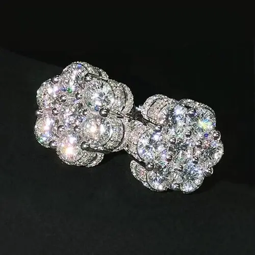 HELLOICE Moissanite Cluster Flower Stud Earrings VVS D Color Full Synthetic Moissanite Earrings Jewerly Gift