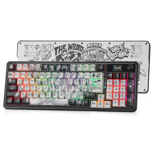 Redragon K719 PRO Wireless Gasket Gaming Keyboard w/Hype Screen & Knob, 95 Keys Mechanical Keyboard, Easy-Control 1.14’’ TFT Info Display, 5-Layer Noise Dampening, Street Graffiti Dye-Sub PBT Keycaps, Street Graffiti,back to school,back to school haul
