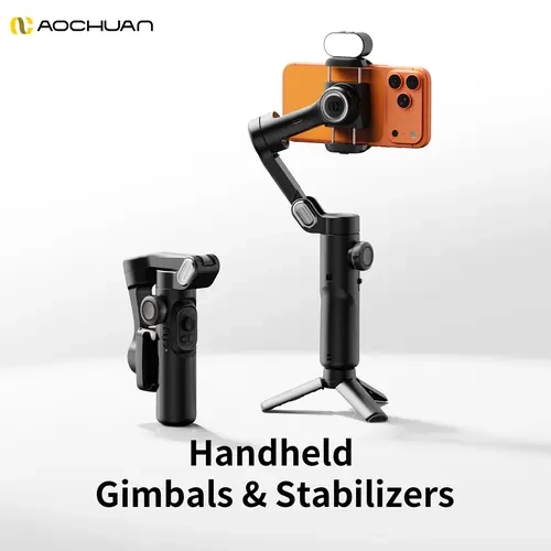 AOCHUAN 3-Axis Anti-Shake Handheld Stabilizer Camera with Tripod Stand (1 Count) - Magnetic Fill Light, AI Intelligent Follow, 360° Rotation, Long-Standby Lithium Ion Battery, Bluetooth, Gesture Controls, Horizontal Screen iPhone Mobile Selfie Accessory,