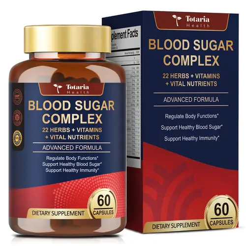 Totaria Blood Sugar Complex Capsules | 22 Herbs & Vitamins & Minerals | Supports Healthy Glucose Metabolism & Overall Wellness | Natural Supplement,travel essentials