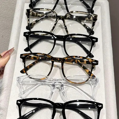 6 Pairs Modern Minimalist Trendy Square Frame Eyeglasses, Trendy Casual Eyeglasses, Fashionable Stylish Eyeglass, Unisex Non-Prescription Glasses for Daily Life, Office, Street Photography, Lightweight Eyewear