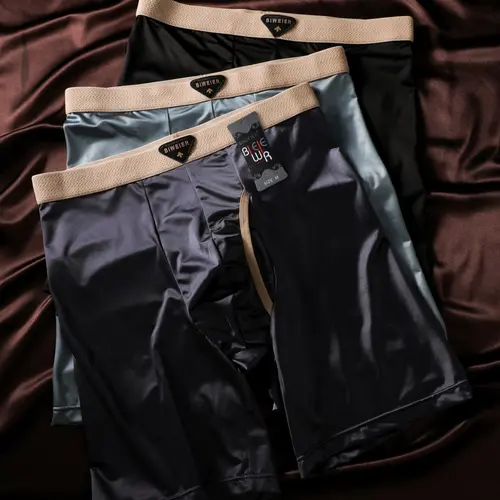 Men's Satin Boxer Briefs, Soft Silk-Like Smooth Fabric, Casual All-Season Underwear, Comfortable for Home and Vacation, Breathable, Elasticity Design Underwear