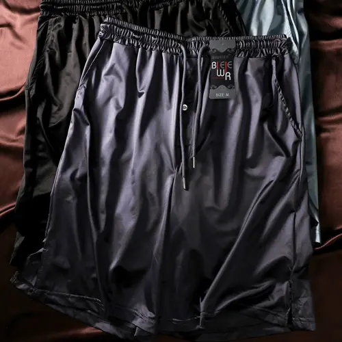 Biweier Luxury Satin Sleep Pants, Silky Ice Silk Breathable Velvet Pajama Shorts Nightwear, Drawstring Pocket Lounge Wear, Comfortable Home & Vacation