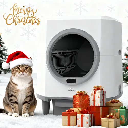 Dreamcat Smart Low-Noise Automatic Self-Cleaning Household Cat Litter Box (80L) - Trash Bags Included, Remote Op., Washable Parts, Smart Sensors Safety Protection, Easy Setup, Odor-Free, APP Control, Multi-Cat Home Use, Modern Litter Boxes