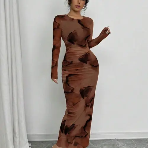 Elegant Ombre Long Sleeve Slim-Fit Women's Dress, Thin Fabric, All Seasons Wear, Stylish Ladies' Clothing for Casual & Formal Occasions