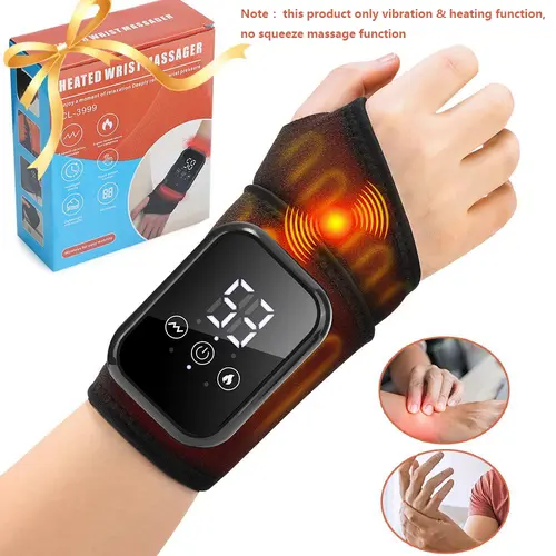 Heated Wrist Massager with Vibration & Heat Settings, Wrist Heating Wrap 15-Minute Timer, Ideal for Tendonitis, Mouse Hand Relax, USB Rechargeable Massagers, Relaxation Aid