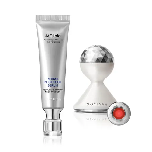 DOMINAS Neck Firming Duo - Korean Skincare Bundle with Retinol Neck Serum that Reduces Neck Pigmentation & Supports Wrinkle Treatment with Retinol, 5 Peptides and Vitamin C & LED Facial Toning Device for Wrinkle Reduction and Elasticity Improvement