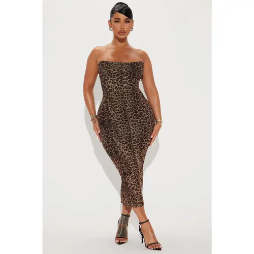 Leona Mesh Midi Dress - Brown/combo