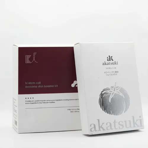 KI Stem-Cell Exosome Booster Kit + 5 Akatsuki White tomato Masks - Anti-Aging & Brightening Ampoule Set with Exosome Solution & Syringe for Radiant Skin Skincare Set Serum Essence