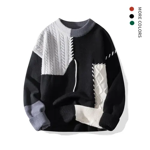 Men's Knitted Pullover Sweater - Unisex Round Neck Long Sleeve Knitwear, American Street Style, Dopamine Colors, Comfortable Polyester Clothes, Minimalist Personalized, Chic Preppy Casual Menswear Top, Fitted, Wedding Wear