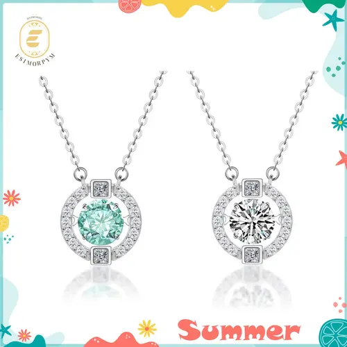 EOM Moissanite 1ct Waterproof Flickering Halo Pendant Necklace Silver-Plated Round Moissanite Copper Necklace Silver-Plated Chain Jewelry Perfect Birthday Engagement Wedding Anniversary Gift Christmas Thanksgiving Valentine's Day