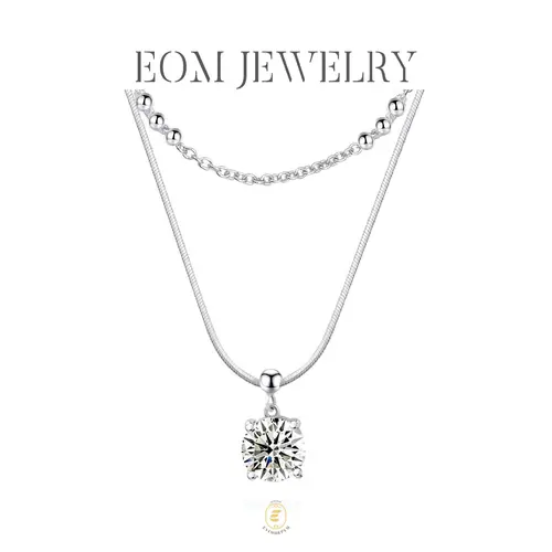 EOM Moissanite 2ct Whispers of Love Copper Pendant Necklace Silver-Plated Wedding Engagement Anniversary Gift for Women