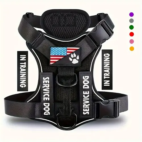 Service Dog Harness with Reflective Vest - Adjustable Soft Oxford Fabric Waterproof Pet Harness, 5 Removable Patches, Breathable Mesh Lining, Easy Control for Small & Medium Dogs, Geometric Design, Size S,back to school