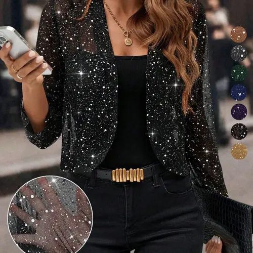 Women's All-Season Sheer Silver Color Long Sleeve Outerwear, Slim-Fitting H-Type Design, Casual Comfortable Windproof Sun Protection Cardigan