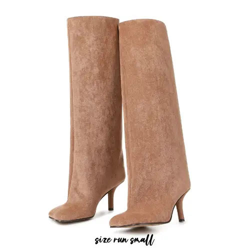 Women's Wide Calf Knee-High Stiletto Heels - Artificial Leather Plain Slip-On Pull-On Boots, Composite Sole, Over-Knee Riding Style, Formal Fall Winter Casual Footwear Fashion Shoes