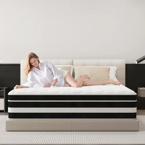 FVBEAYA Multilayer Hybrid Mattress, 10-12-14 in Medium Firm with Pocket Springs, Ergonomic Lumbar Support, Pressure Relief, Motion Isolation, Twin-Full-Queen-King-California King Sizes, Bed Upgrade for Guest Room, Holiday Gift Option, Mattress Queen Size,