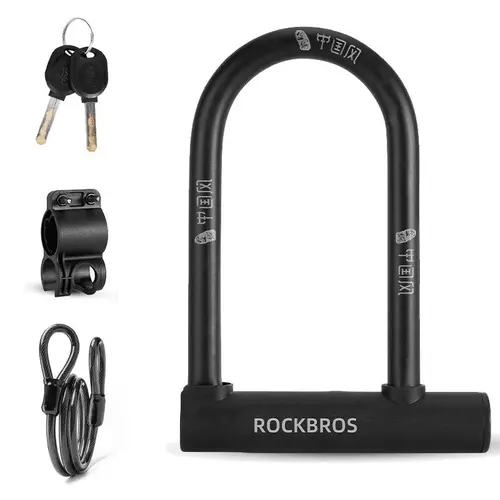 ROCKBROS Bicycle U-Lock, Steel Carbon Anti-Theft Bike Lock with 2 Keys (Black) – Bike Gear, Outdoor Cycling Accessories, Theft Deterrent Add-Ons