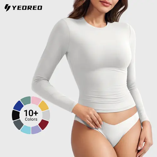 YEOREO Long Sleeve Shirts for Women y2k Tops Double Lined Basic Tee Crew Neck Going Out Sweeney Workout Undershirt summerwins