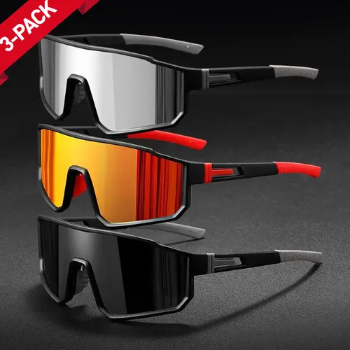 3-Pack Polarized Sports Sunglasses for Men & Women - Durable Ergonomically Designed Retro Look PC Frame, UV400 Protection, Bicycle Accessories, Cycling Eyewear for Cycling & Running, Unisex Fit