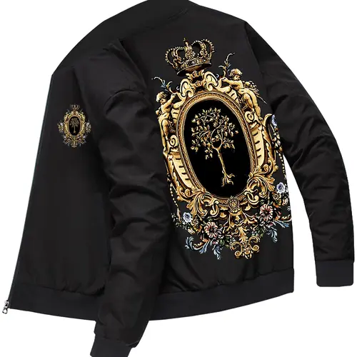 Autumn men's coat new style sports casual jacket outdoor running wear fashionable personality zipper cardigan retro European and American trend street crown monk holy tree print men's clothing