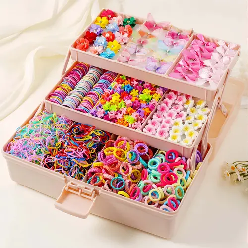Kids' 748pcs Dopamine Colorful Cute Bowknot Hair Accessory Set - Rhinestone, Imitation Pearl, Flower, Butterfly Clips, Mini Flower Detail Clips, Minimalist Hair Hoops, Rubber, Year Round Use, Great Gift Choice