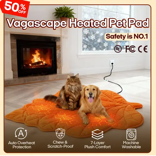 Vagascape Heated Pet-Shaped Dog Bed - 7-Layer Safety Design, Auto Overheat Protection, Chew-Resistant Cord, Waterproof, Machine Washable, Consistent Warmth, UL/FCC/CE Certified Warming Pad Mat, Shaped Beds