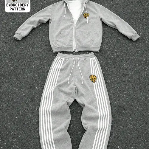 American Casual Zipper Hoodie Sweatpant Two Piece Set, Sporty Casual Set, Athletic Sets, Y2K Clothes Men Women HipHop Embroidery Oversized, Long Sleeve Athletic Sweatshirts Casual Pants Activewear Comfort Trouser Sportswear
