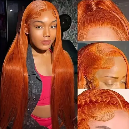 BABOSHOW Ginger Lace Front Wig Human Hair 13X6 HD Transparent Lace Front Wig Colored P4/27 Highlight Straight Lace Front Wig 99J Burgundy Wig Human Hair 180% Density Pre Plucked Natural Hairline