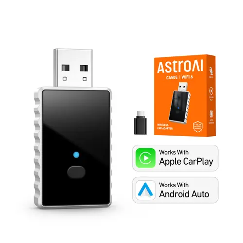 AstroAI Wireless Carplay Adapter with Glass Panel, Metal Materials Enhance Heat Dissipation, 2 in 1 Apple CarPlay and Android Auto Adapter Convert Wired to Wireless, Plug & Play, Black#fathersdaygift, Glass Panel With Film Resists Marks