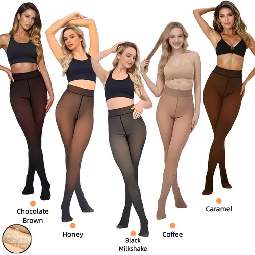Women's Fleece-Lined Footed Thermal Tights - Winter Warm, Completely Opaque, Soft Polyester Fabric, Organic Casual Outfits, Smooth Fit, S-3XL Plus Size, Multiple Colors (Chocolate, Honey), Minimalist, Hand Wash, Opaque Tights