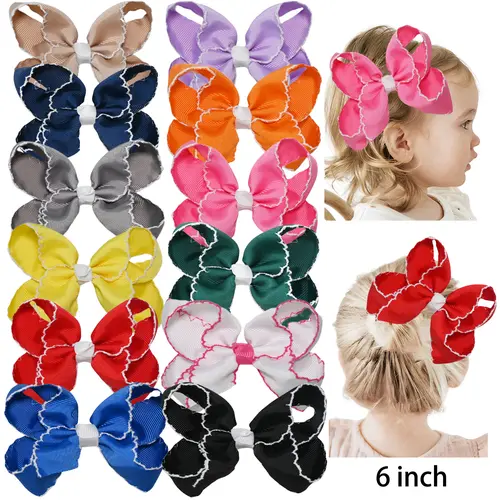 Summervibes JoyBowie 12-Piece 6in Colorful Bubble Lace Bow Barrettes - Baby Girls' Flower Hair Decor, Clips with Lace Bow Detail for Daily/Party Use, Flower Hair Accessories, Barrettes Hair Clips