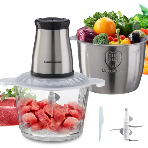 350W Power Home Electric Food Processor - 3L Durable Metal Multifunctional Chopper with 2 Bowls, Glass Lid, 2-Speed Settings for Baby Food Puree, Chop & Grind, Fast Mince & Blend (Household Kitchen Machine)