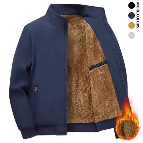 Menswear Plain Zip-Up Hooded Warm Fleece-Lined Jacket - Men's Tops, Regular Fit, Long Sleeve, Stand Collar, Front Zipper, Casual, Suitable for Autumn & Winter, Stylish Beige/Black Short Coat