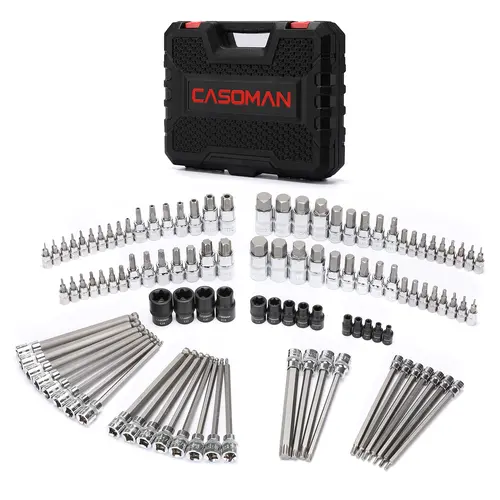 CASOMAN 107 Pieces Bit Socket Set, 1/4", 3/8" and 1/2" Drive, Torx/Tamper Proof Torx/Hex/Ball End Hex, SAE/Metric, S2 Steel Bits master