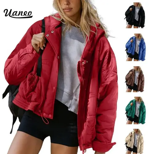 UANEO Women's Oversized Quilted Puffer Jacket Hooded Long Sleeve Lightweight Warm Coat With Pockets
