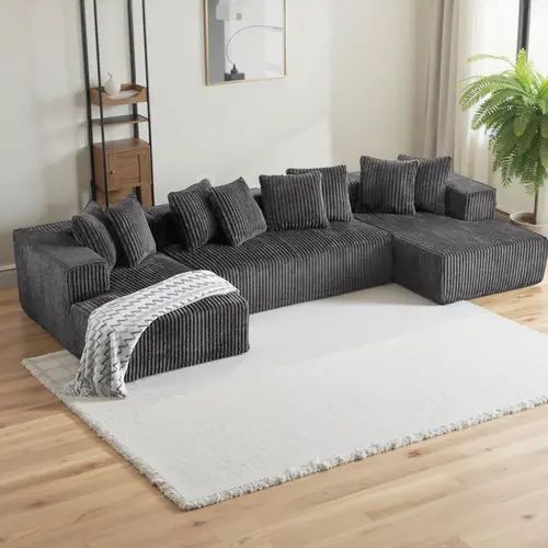 【2 Packages shipping】133"Large modular sofa with 8 pillows and double lounge chairs, U-shaped no assembly required, deep seat modular cloud sofa