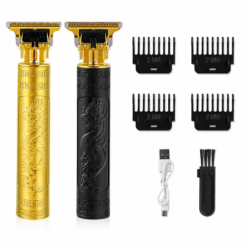 Dragon Engraved Cordless Hair Trimmer Shaver - USB Rechargeable Close-Cut Barber Clippers for Men, 4 Guide Combs, Professional Barber Equipment Hair Tools