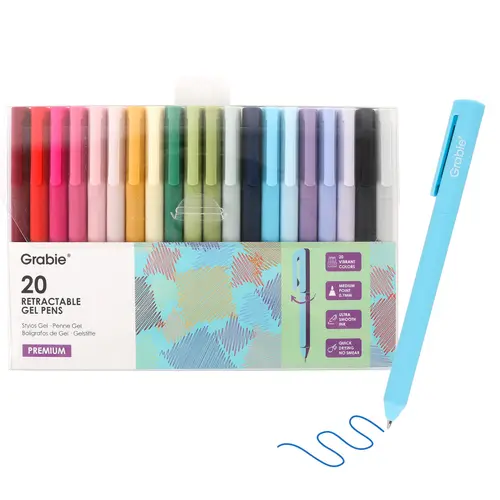 Grabie 20-Piece Retractable Colored Gel Pen Set - 20 Vibrant Assorted Colors, 0.7mm Medium Point, Gel Pens & Refills Compatible, Seamless Writing, Journaling, Sketching, College School Stationery, Back to School Gift