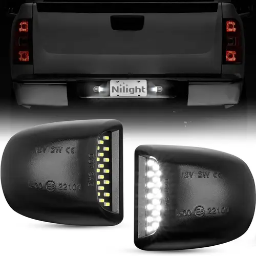 Nilight License Plate Lights Compatible with 1999-2001 2002 2003 2004 2005 2006 2007 2008 2009 2010 2011 2012 2013 Chevy Silverado 1500 2500 3500 GMC Sierra Black housing 6000K White 2PCS Pack, Led Car Lights, Vehicle Accessories, Oe 15805196 Fit, Bright,